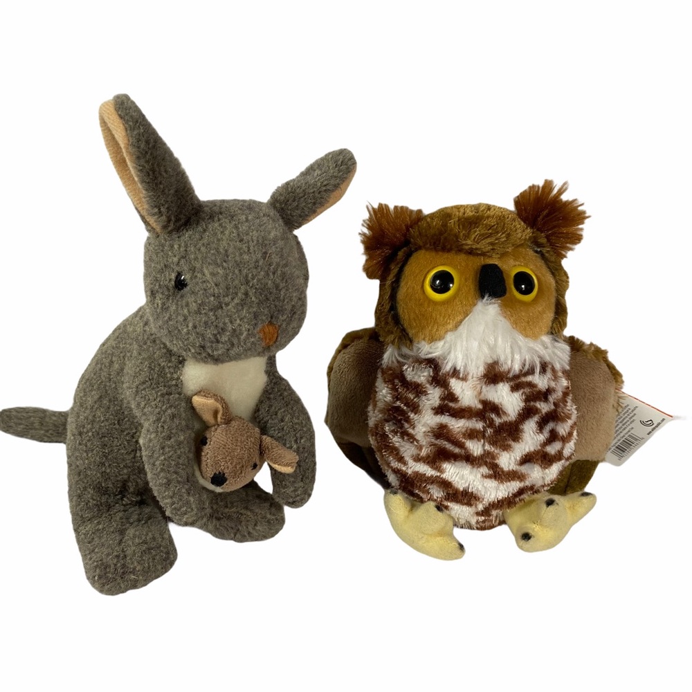 Wild Republic Plush Great Horned Owl & Kangaroo Ba